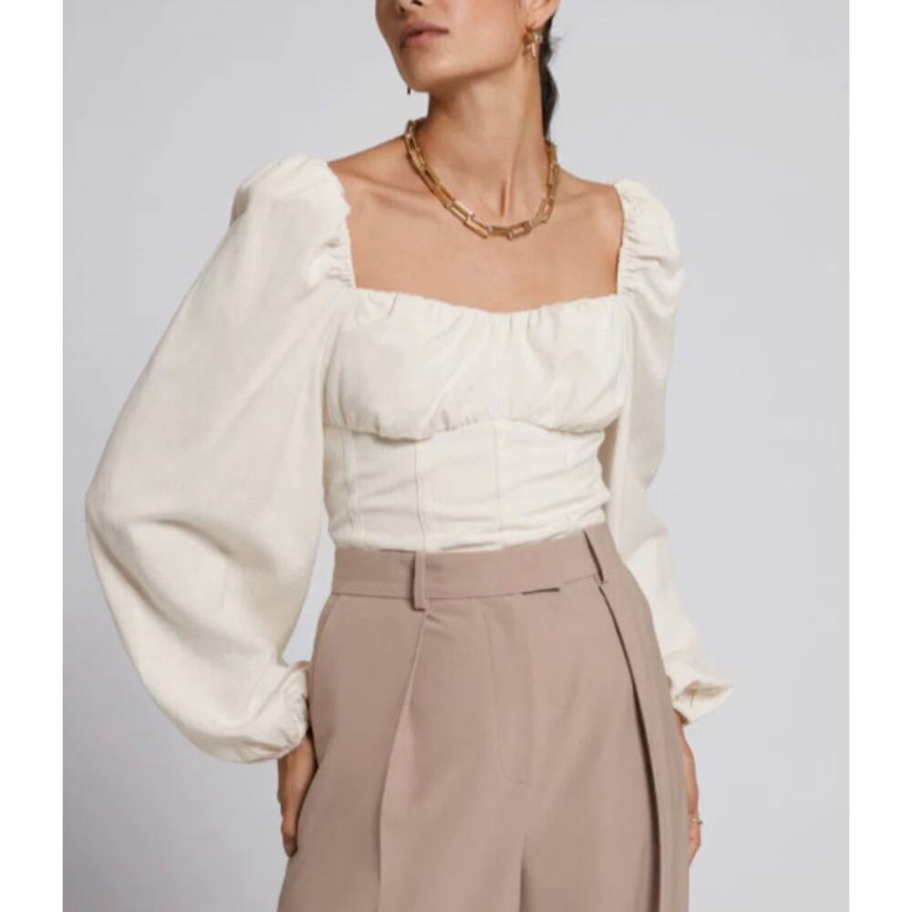 & Other Stories Puff Sleeve Top Cream XS Smocked Corset Coquette Cottagecore